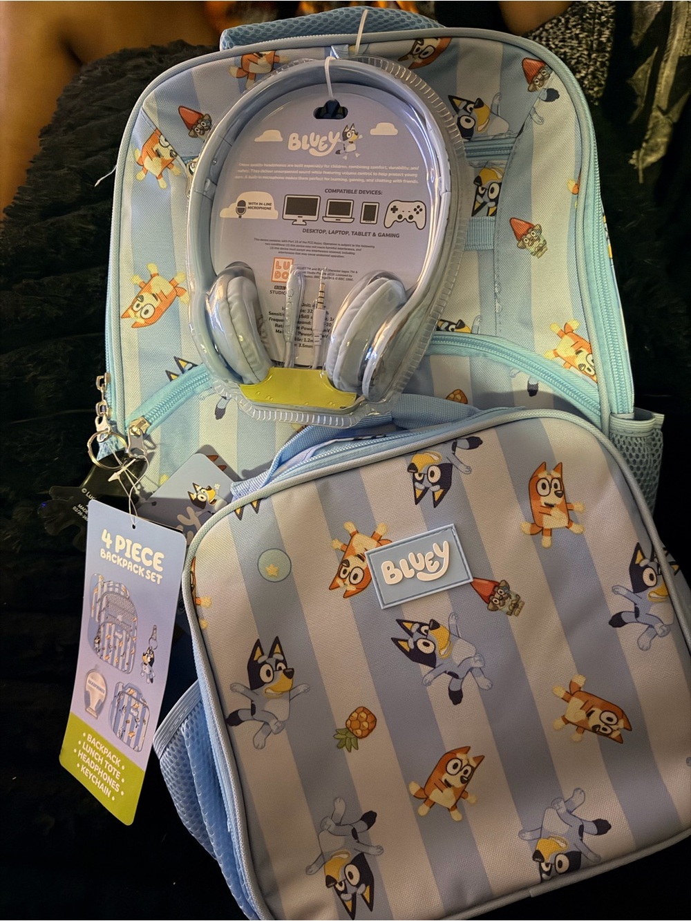 Bluy Light Blue Kids Backpack Set with Headphones